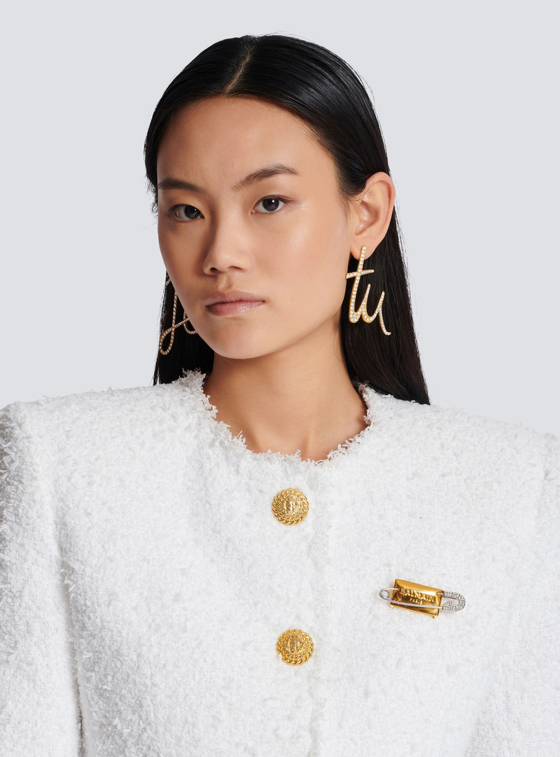 Balmain Brass and crystal pronoun earrings outlook