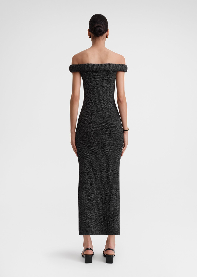 Off-shoulder roll knit dress black 5