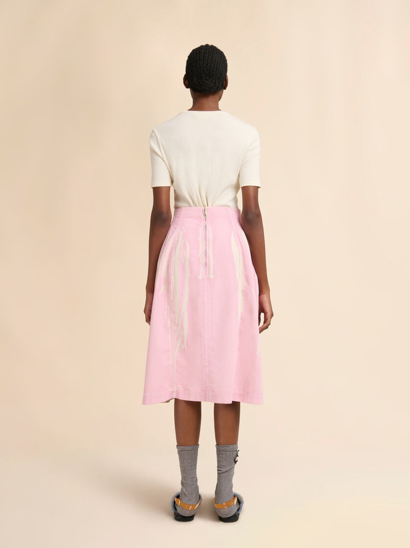 PINK SCREEN-PRINTED DENIM FLARED SKIRT 3
