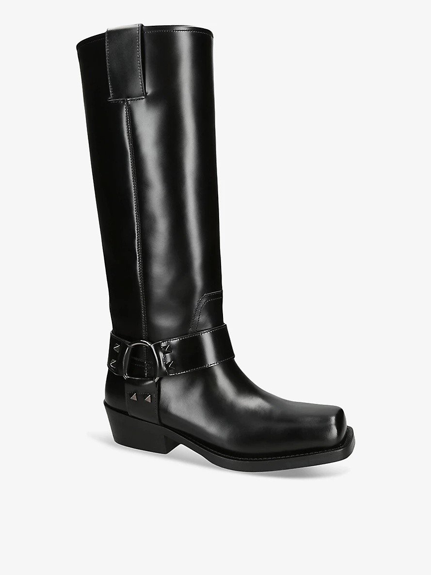 Rockstud leather knee-high biker boots - 2