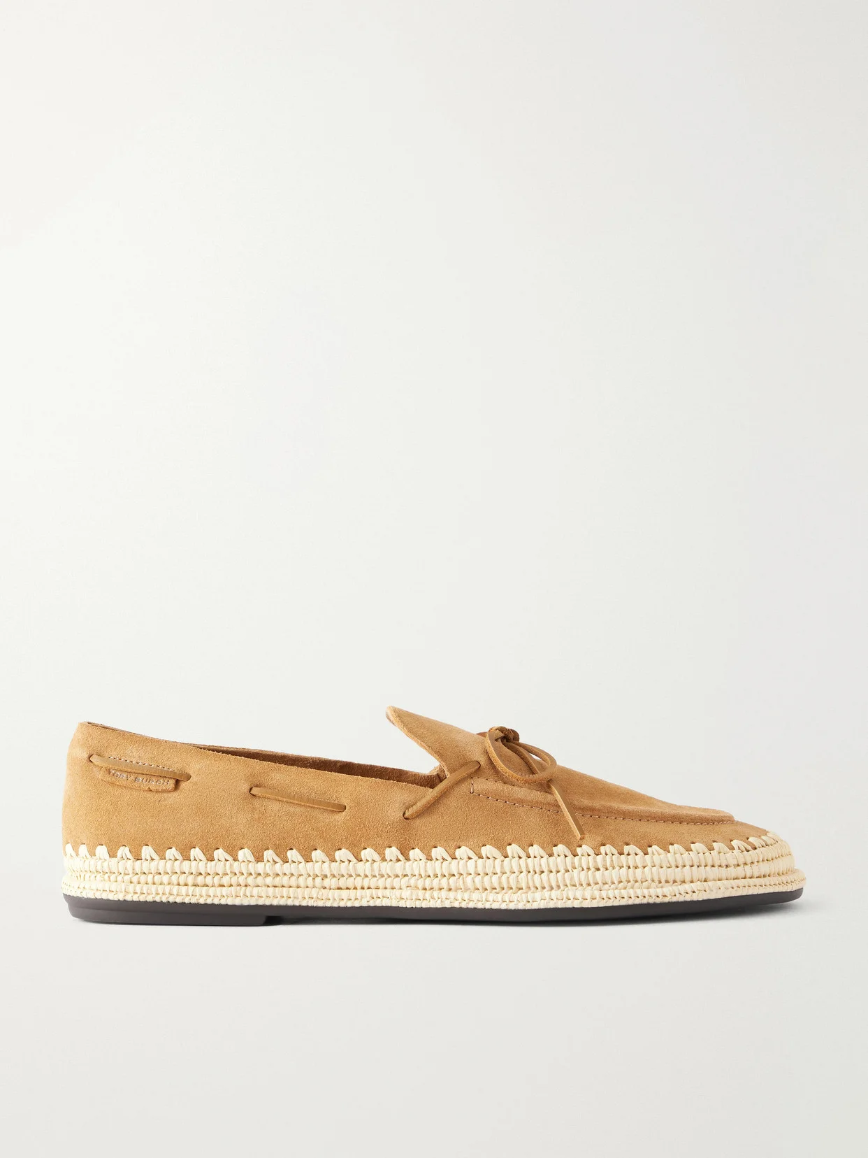The Raffia Boaty Bow-detail Raffia-trimmed Suede Loafers - 1
