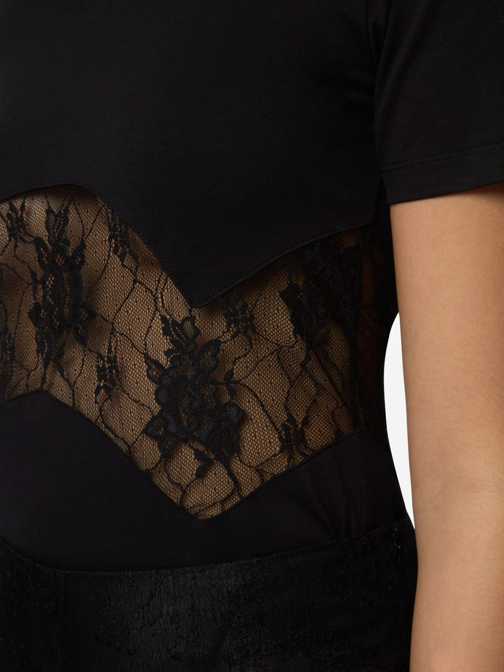 lace-insert cotton T-shirt - 5