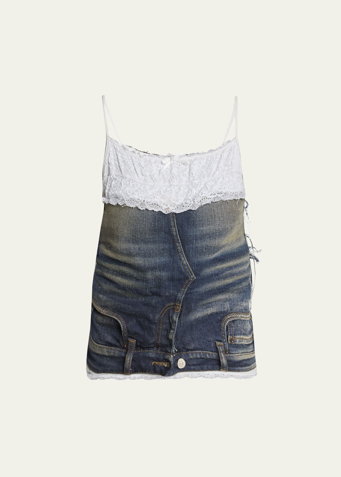 Patched Lace Denim Tank Top - 1