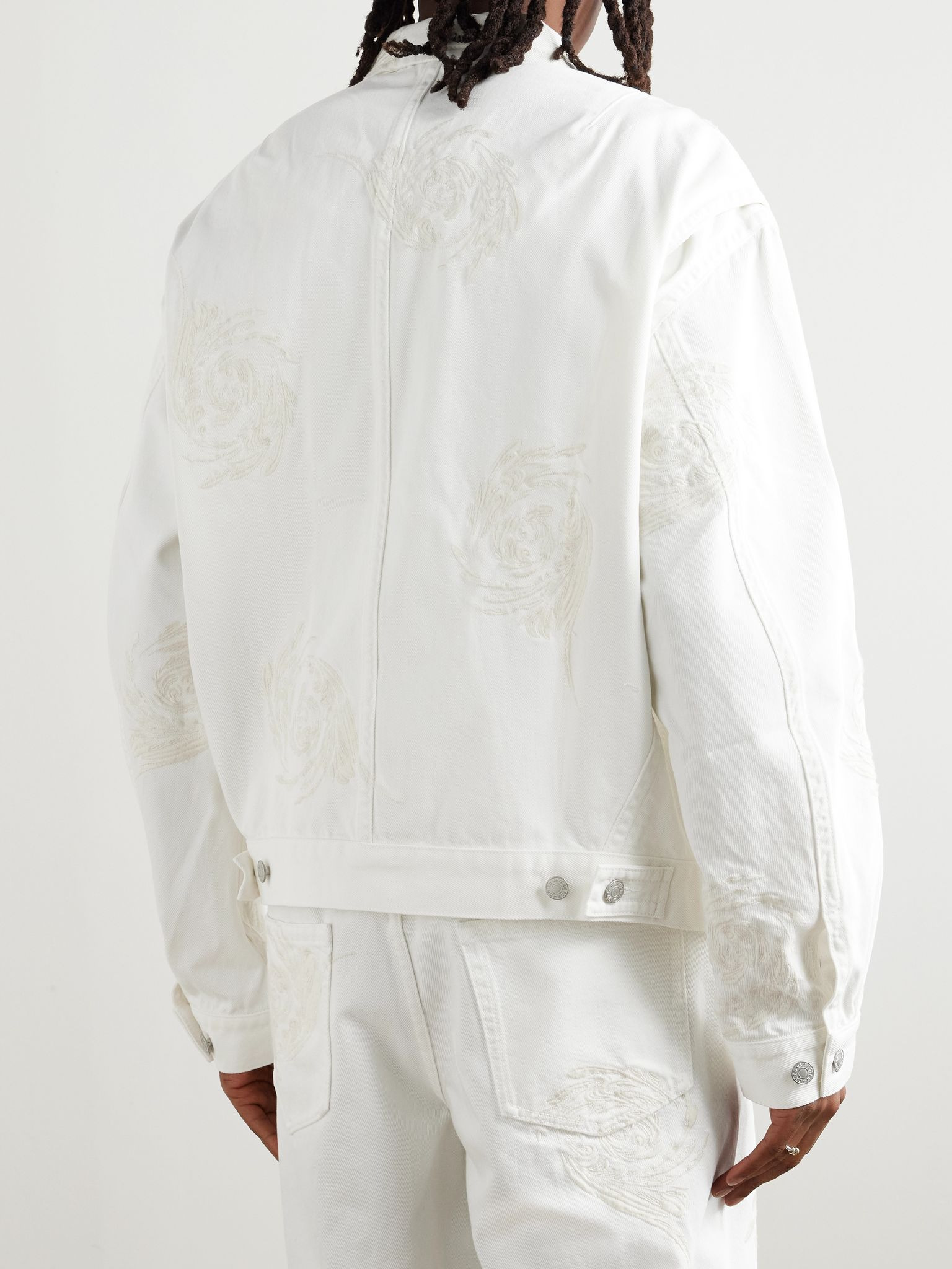Embroidered Denim Jacket White - 3