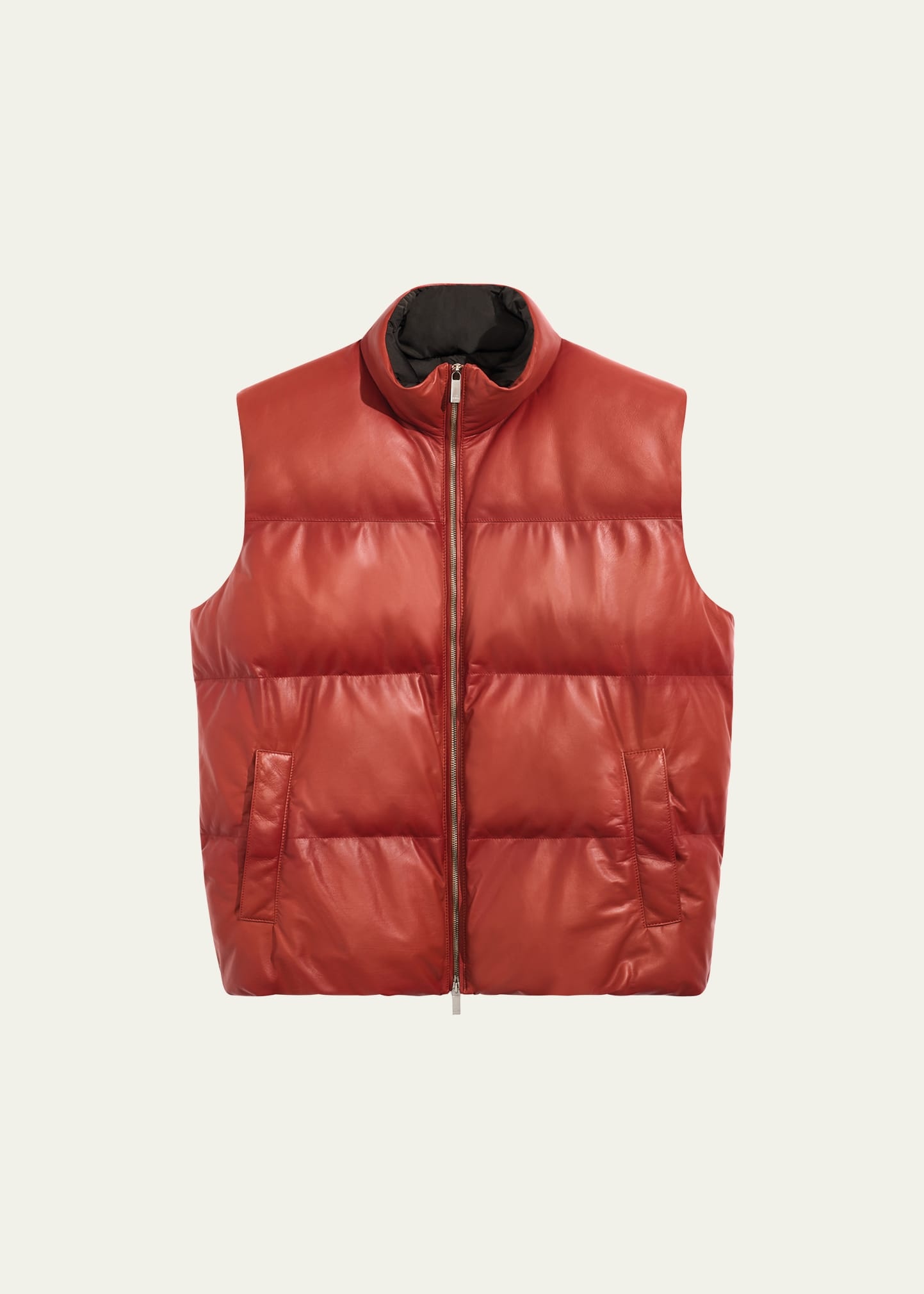 Men's Down Quilted Leather Full-Zip Vest - 1