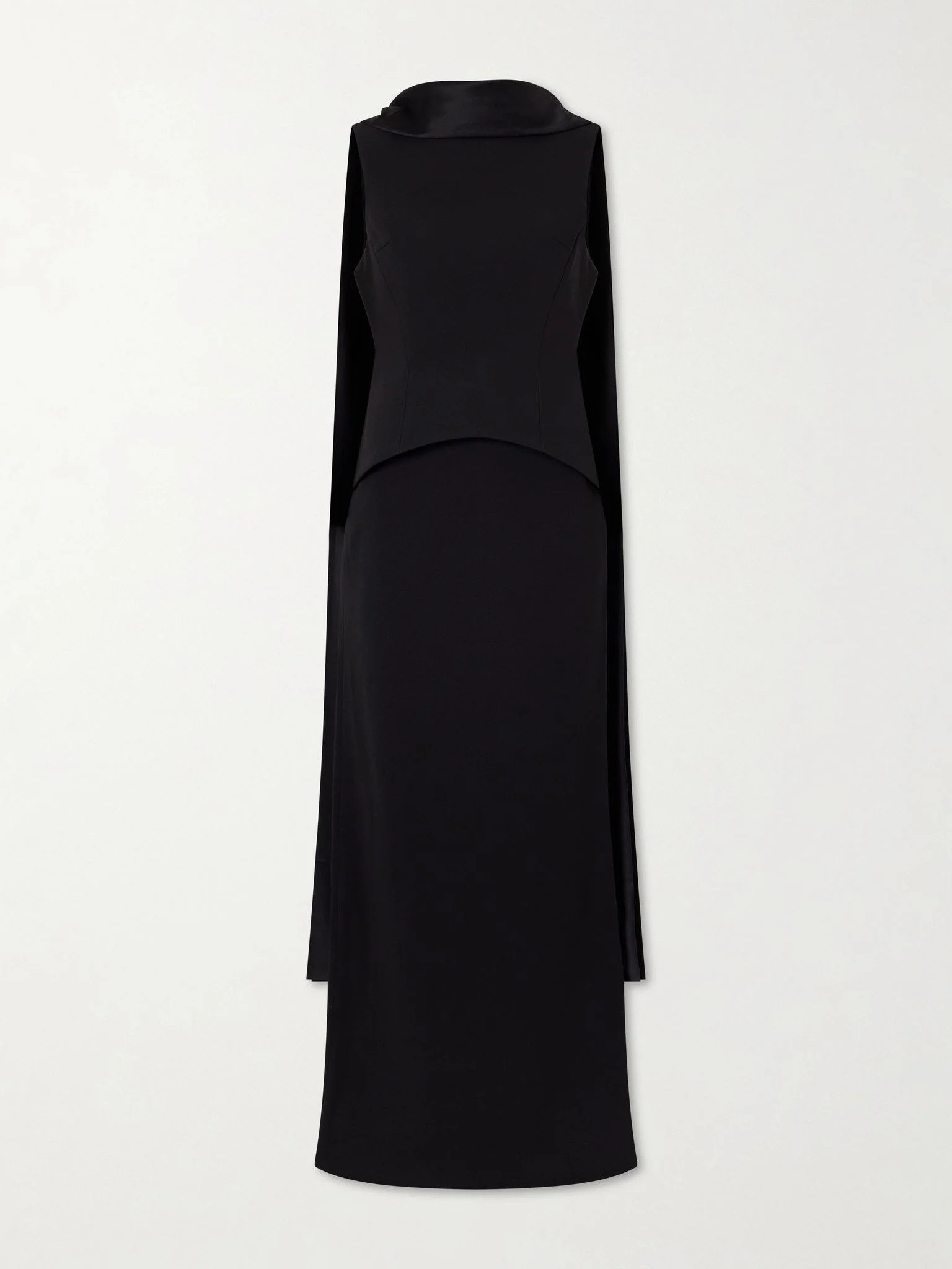 Annie scarf-detailed satin-trimmed crepe gown Black - 1