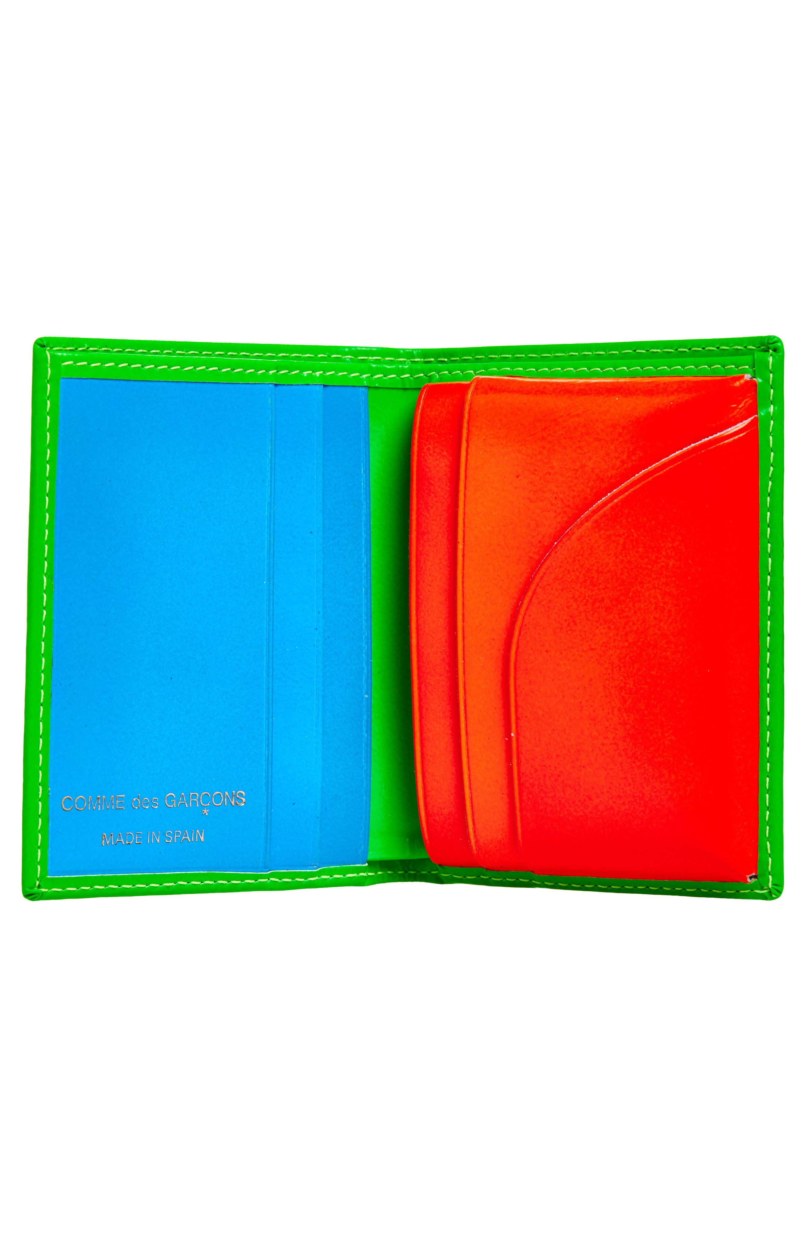 Comme des Garçons Wallets Super Fluorescent Leather Bifold Wallet in Orange/Green at Nordstrom - 2