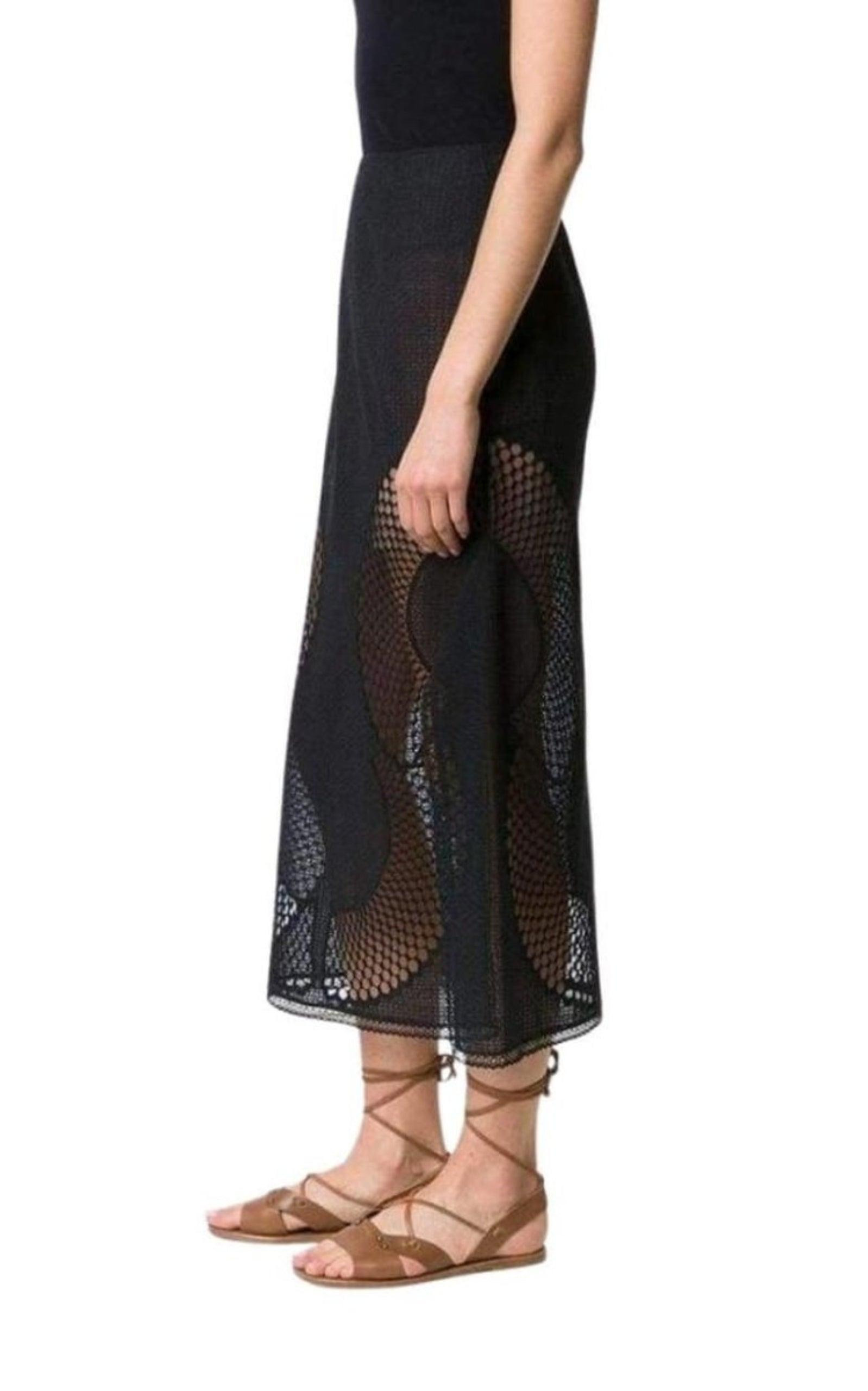 Perforated A-Line Black Skirt - 4
