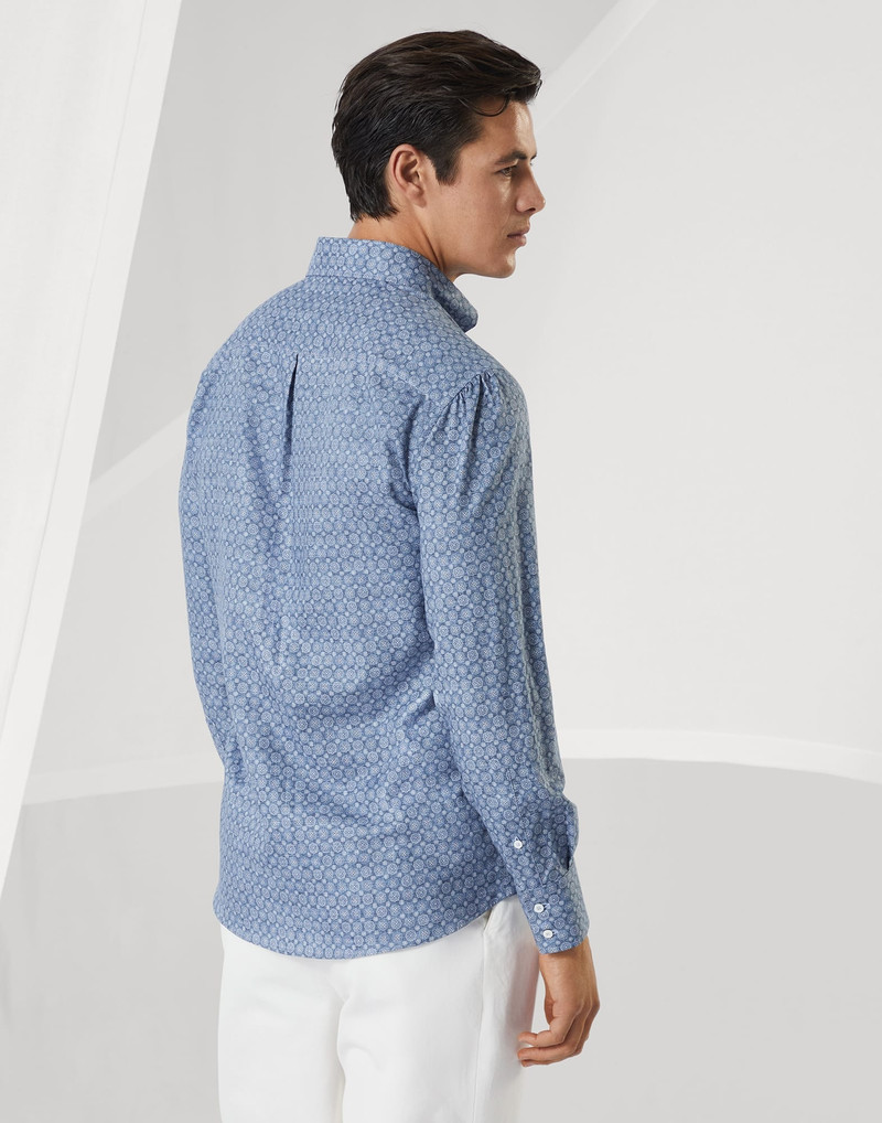 Brunello Cucinelli Floral print twill basic fit shirt with button-down collar outlook