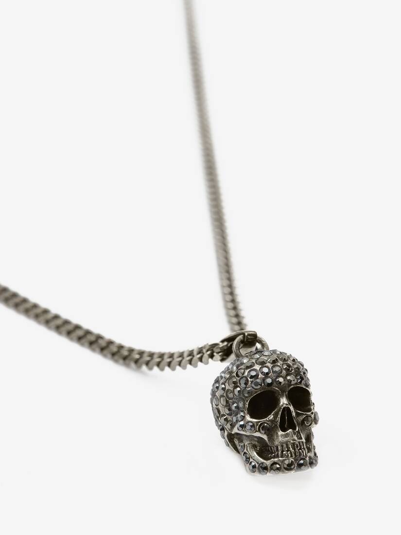Men's Pave Skull Necklace in Antique Silver - 3