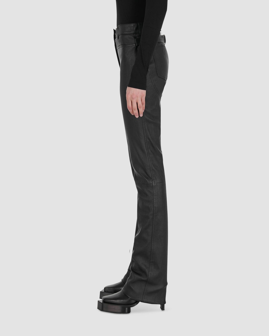 BACK BUCKLE LEATHER PANT - 4