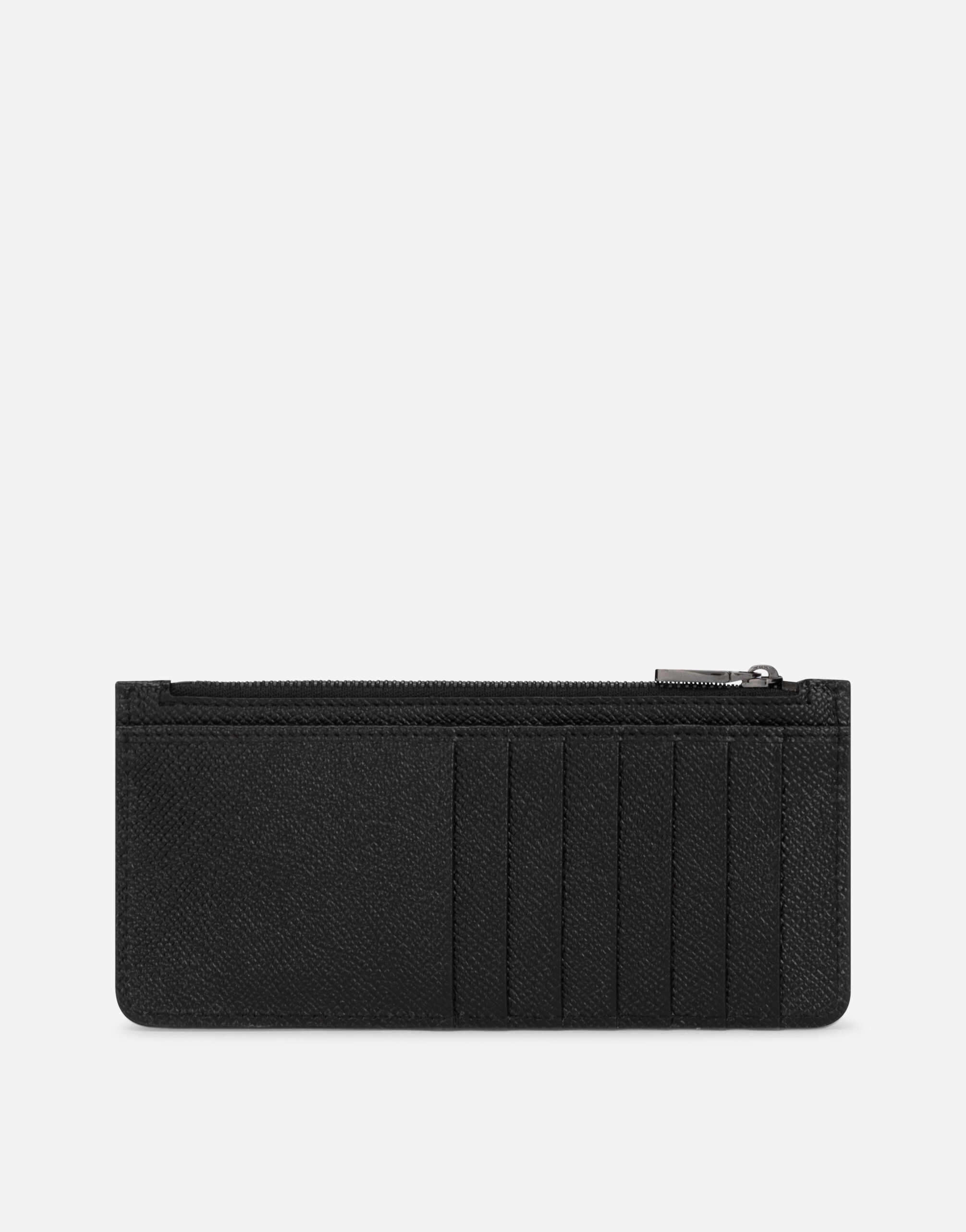 Calfskin vertical card holder with logo tag - 3
