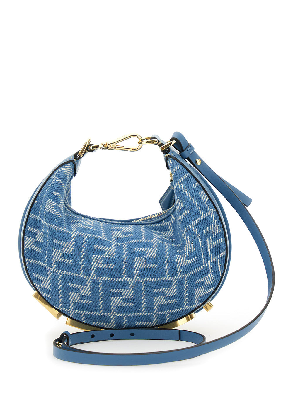Fendi Women 'Fendigraphy' Blue Mini Bag With All-Over Ff Motif And Metal Lettering Logo On The Botto - 4