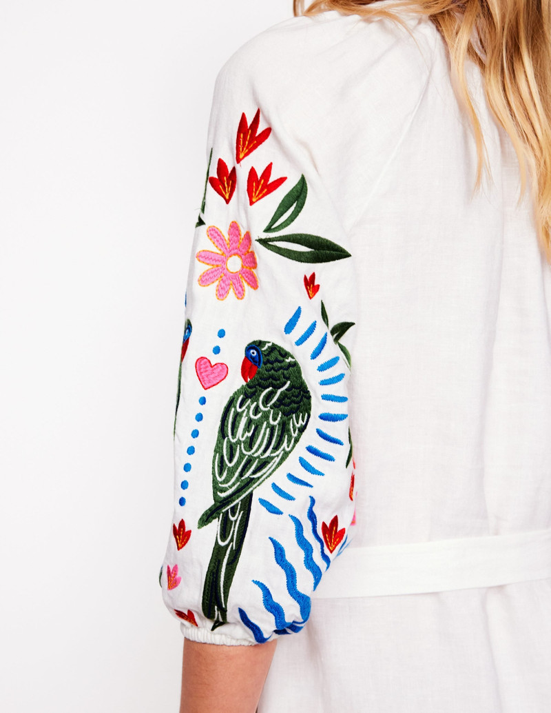 Embroidered Linen Tassel Dress-Ivory 3