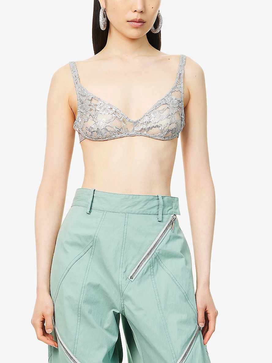Triangle Metallic Lace-Knit Bra - 3