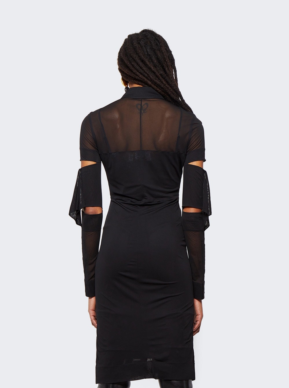 Cut-out Detail Sheer Jersey Shirt Dress Black - 5