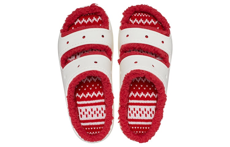 (WMNS) Crocs Classic Cozzzy Holiday Sweater Sandal 'White Red' 209227-90H - 5