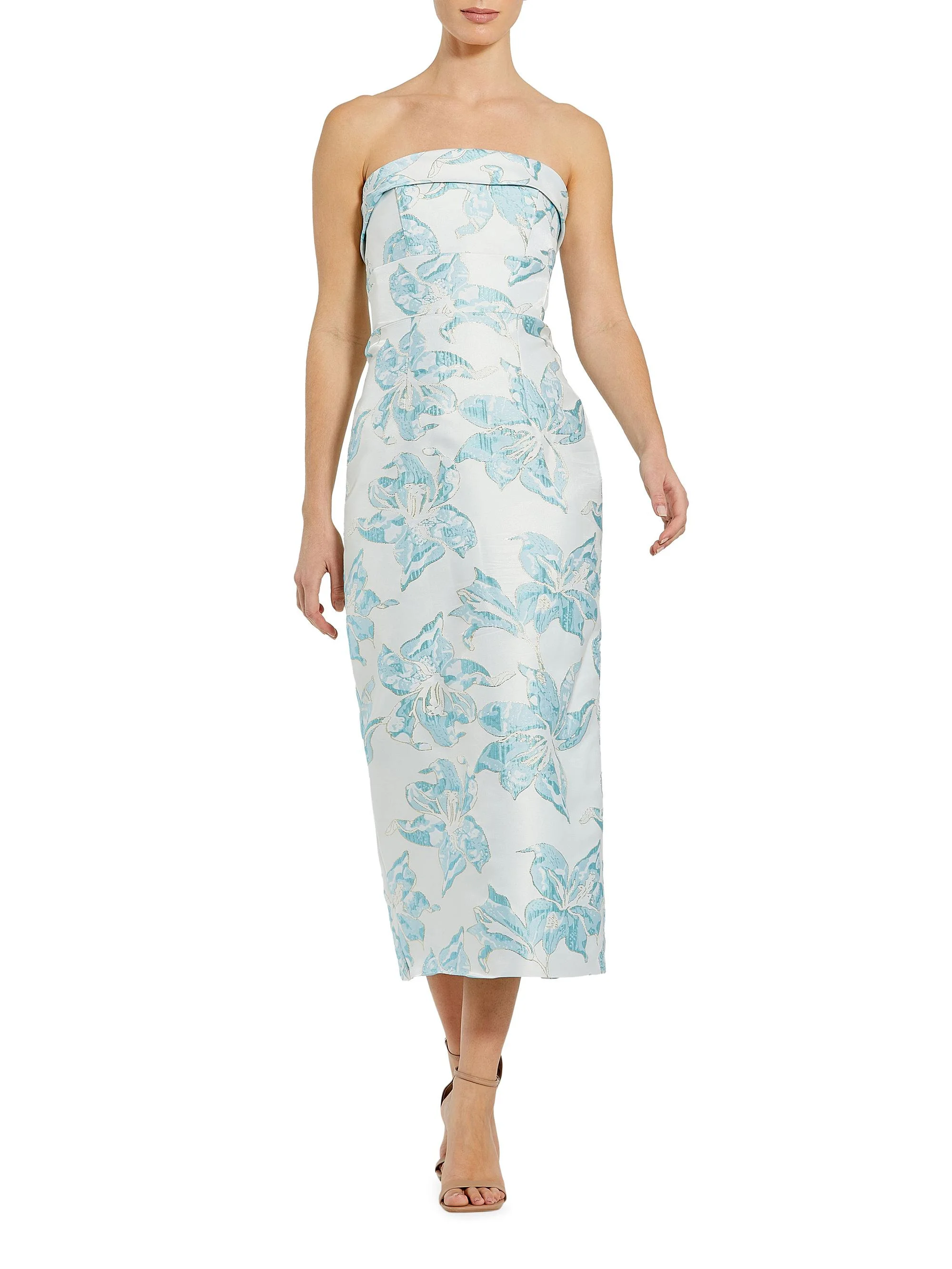 Women's Cocktail Brocade Strapless Midi-Dress - French Blue - 1