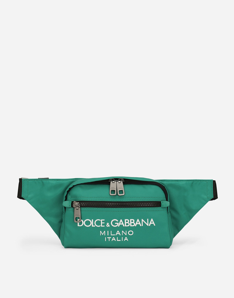 Small nylon belt bag with rubberized logo 1