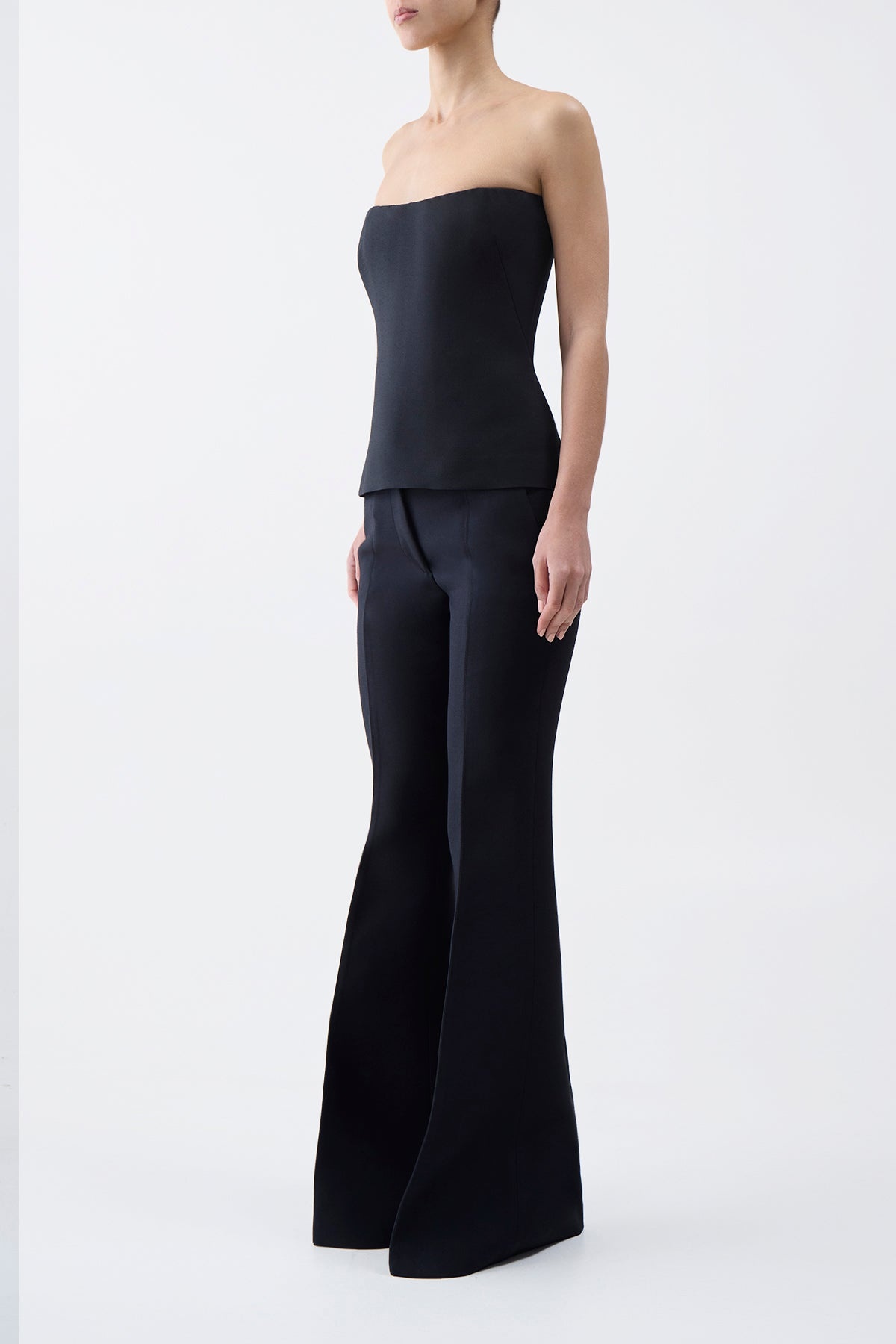 Una Top in Black Wool Silk Cady - 3