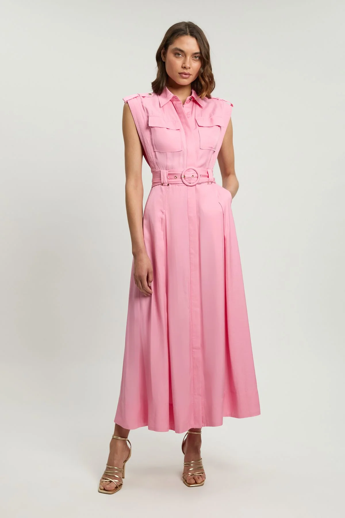 Premium Linen Twill Woven Sleeveless Maxi Dress - 1