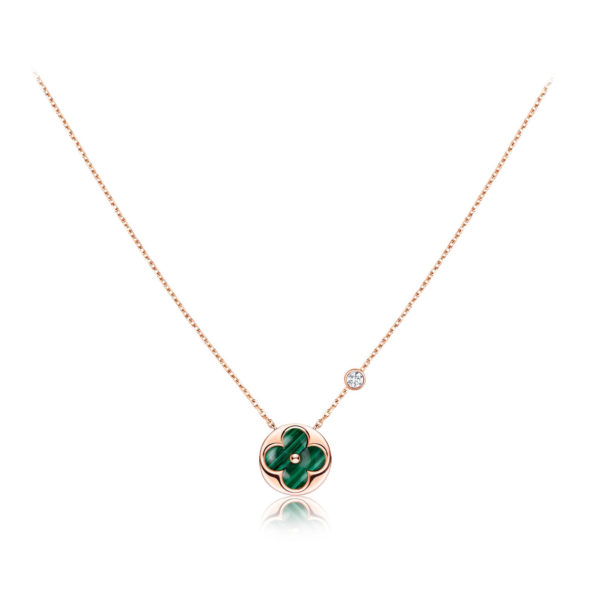 Color Blossom BB Sun Pendant, Pink gold, Malachite and diamond - 1