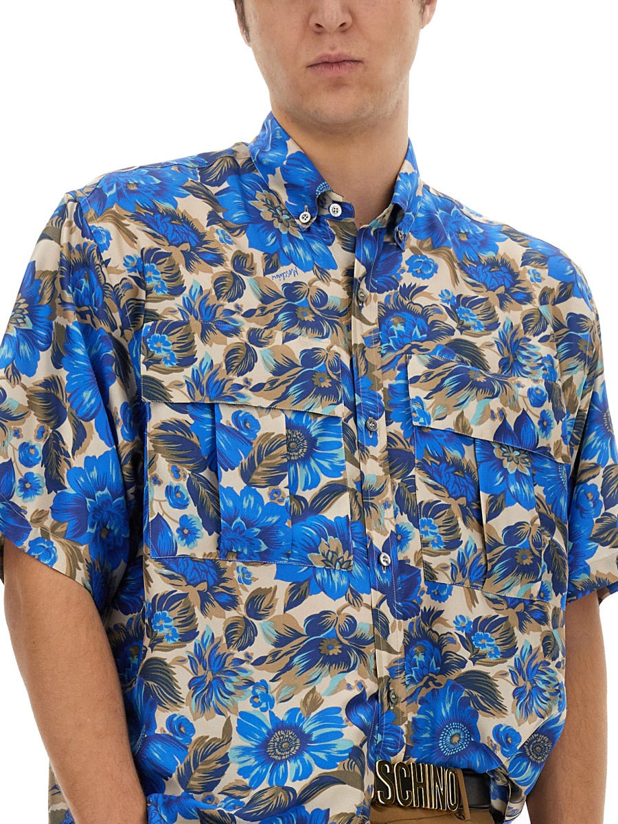 Moschino Men Blue Flowers Allover Print Shirt - 4