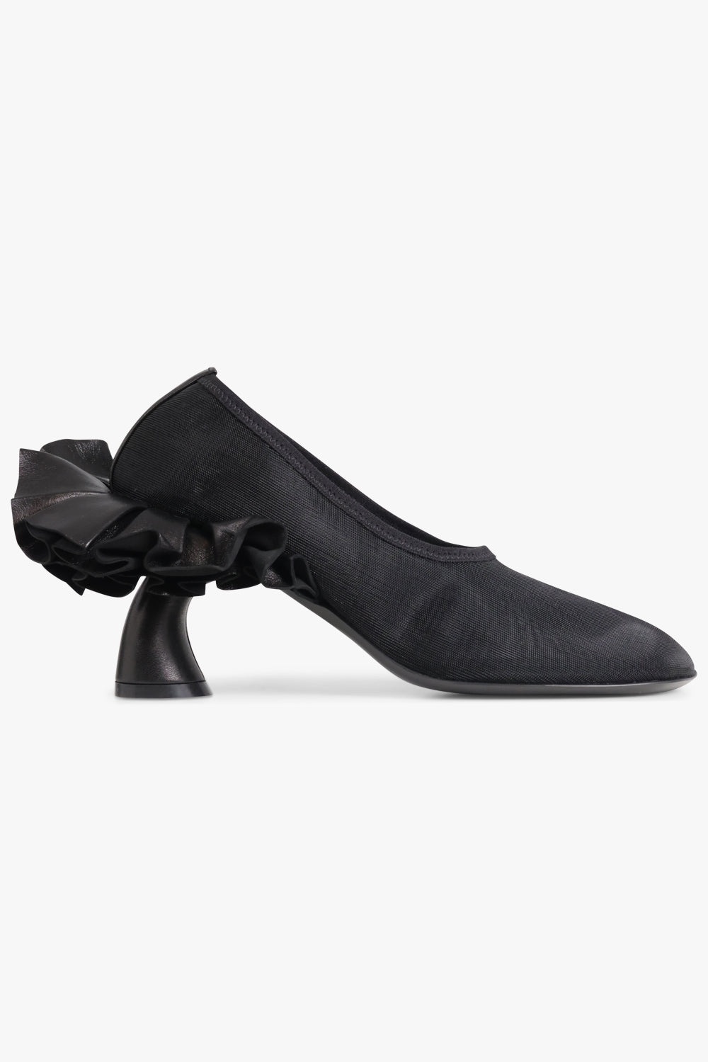 CURVED 75MM FRILL HEEL SLIPPER PUMP | BLACK - 2
