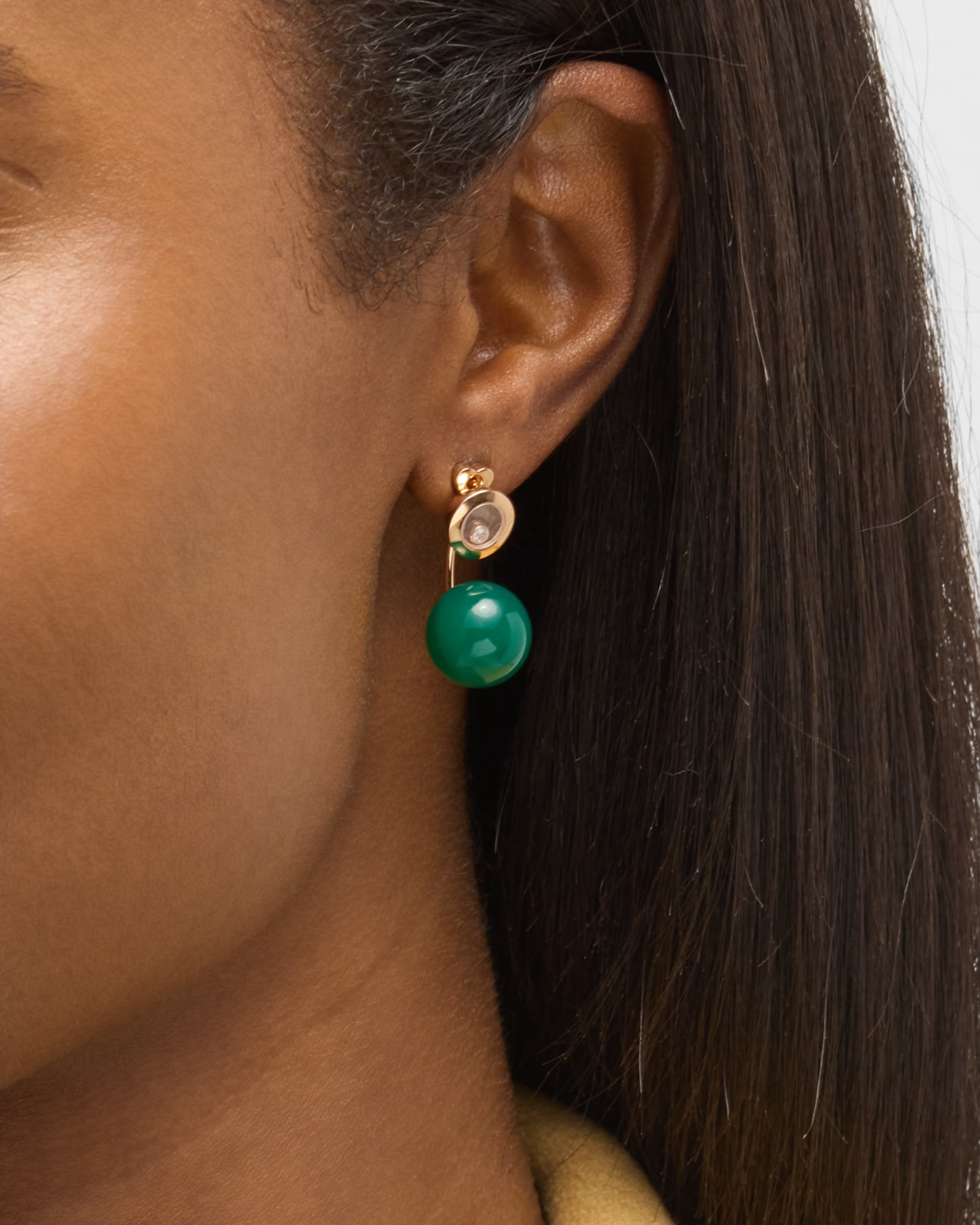 Happy Diamonds Planet 18K Rose Gold and Green Agate Earrings - 2