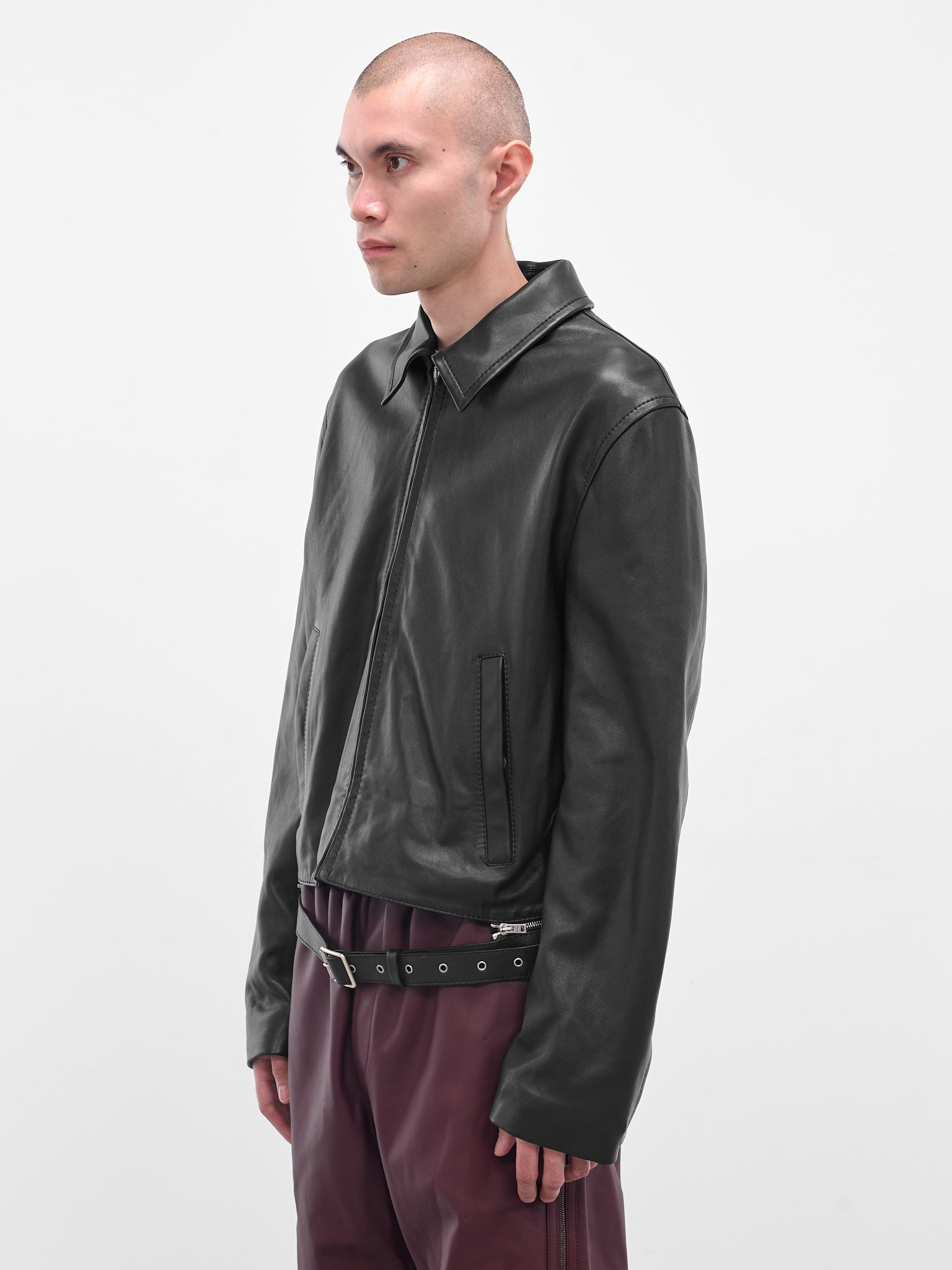 Black Lamb Leather Zip Jacket - 2
