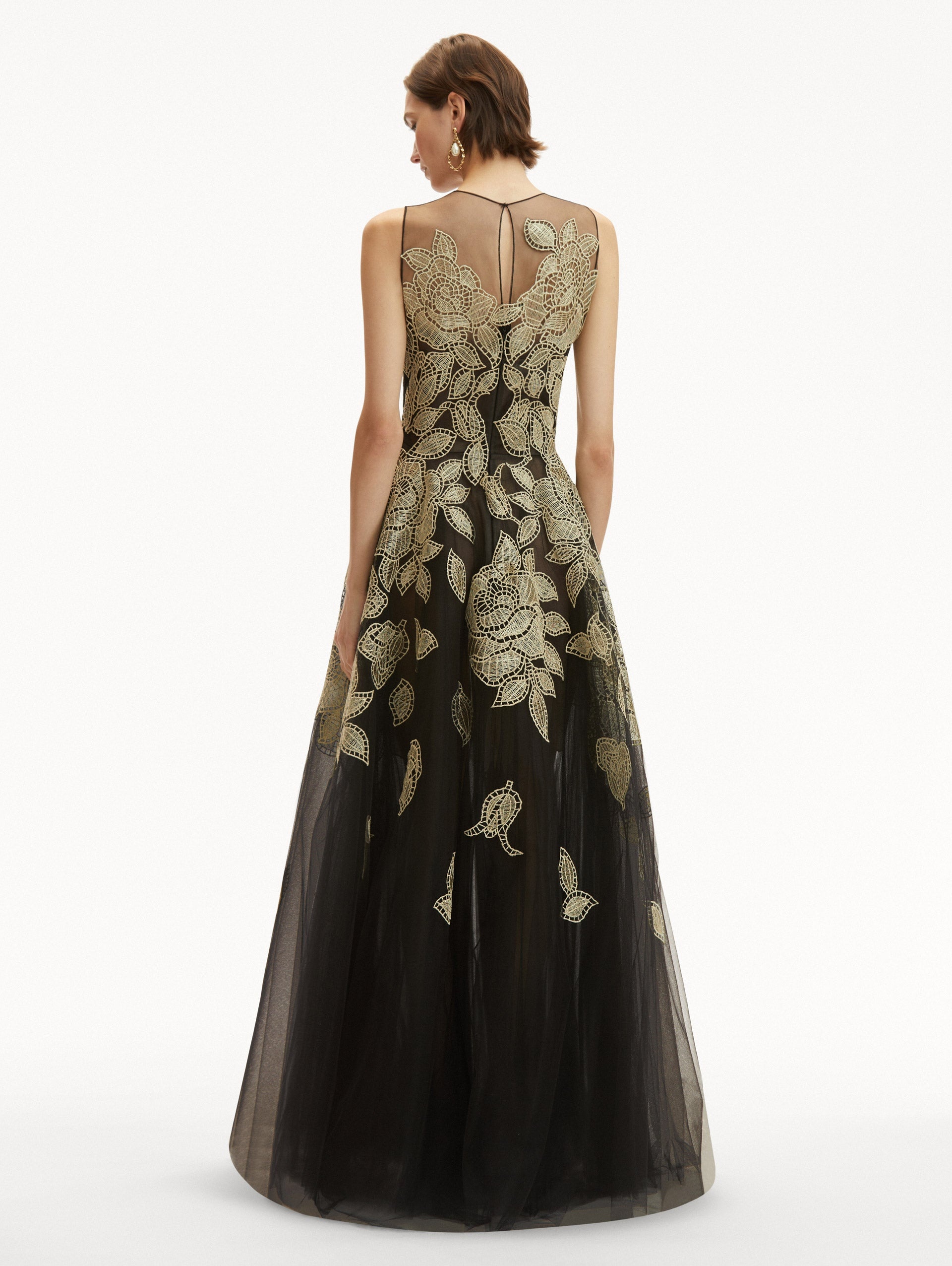 GOLD FOIL ROSE APPLIQUÉ GOWN - 3