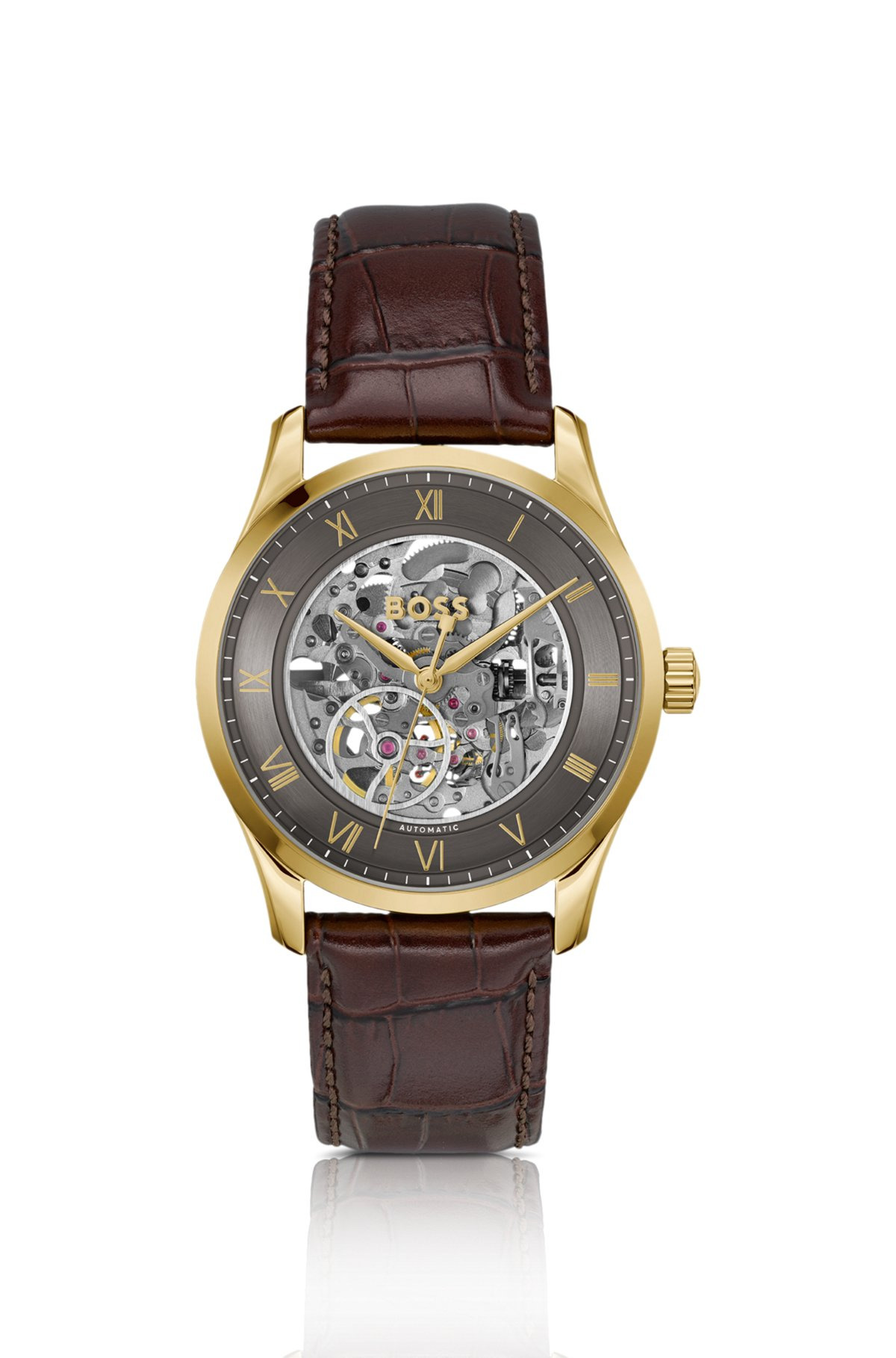 GOLD-TONE AUTOMATIC WATCH WITH SKELETON DIAL - 1