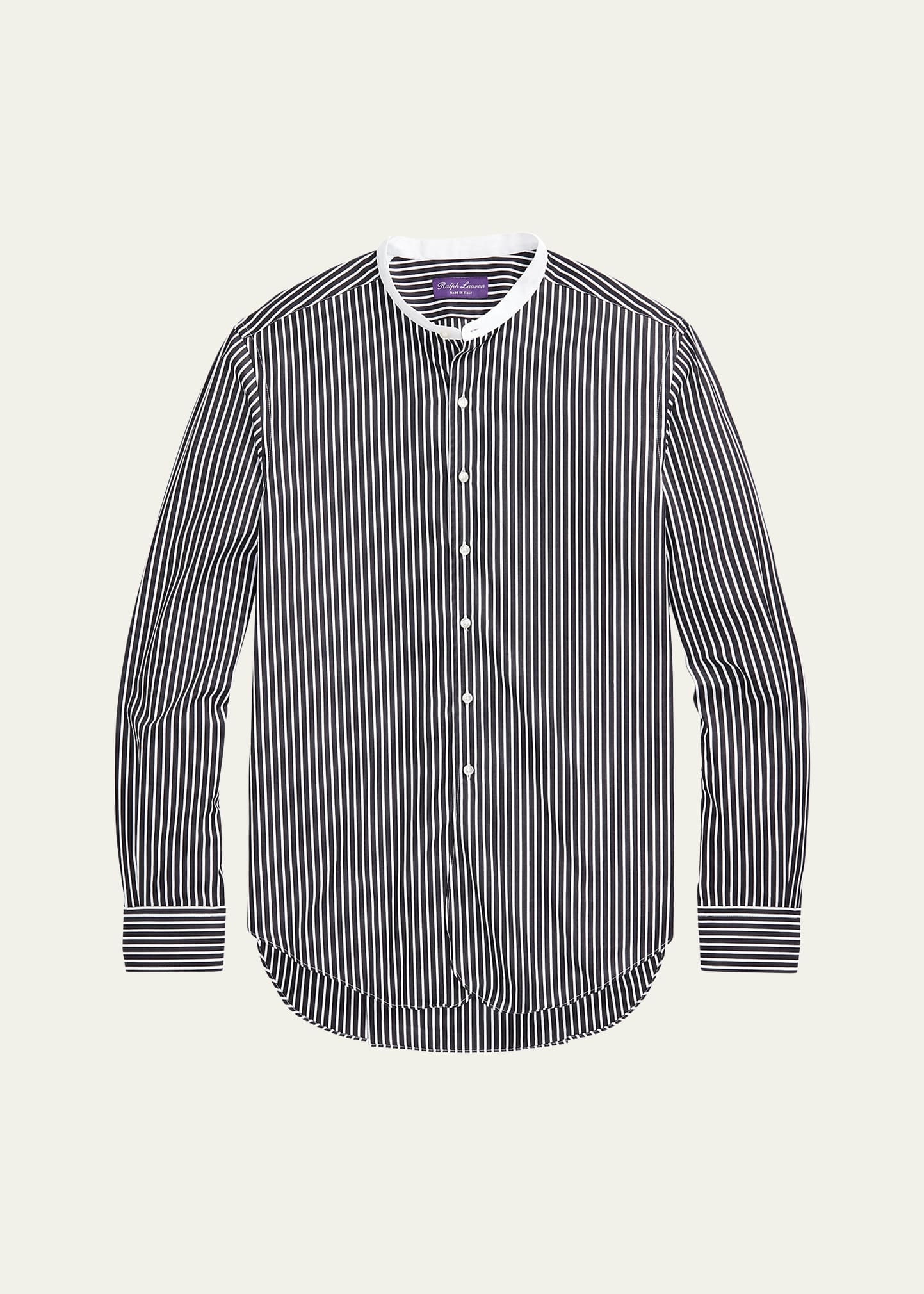 Men's Striped Band-Collar Sport Shirt - 1