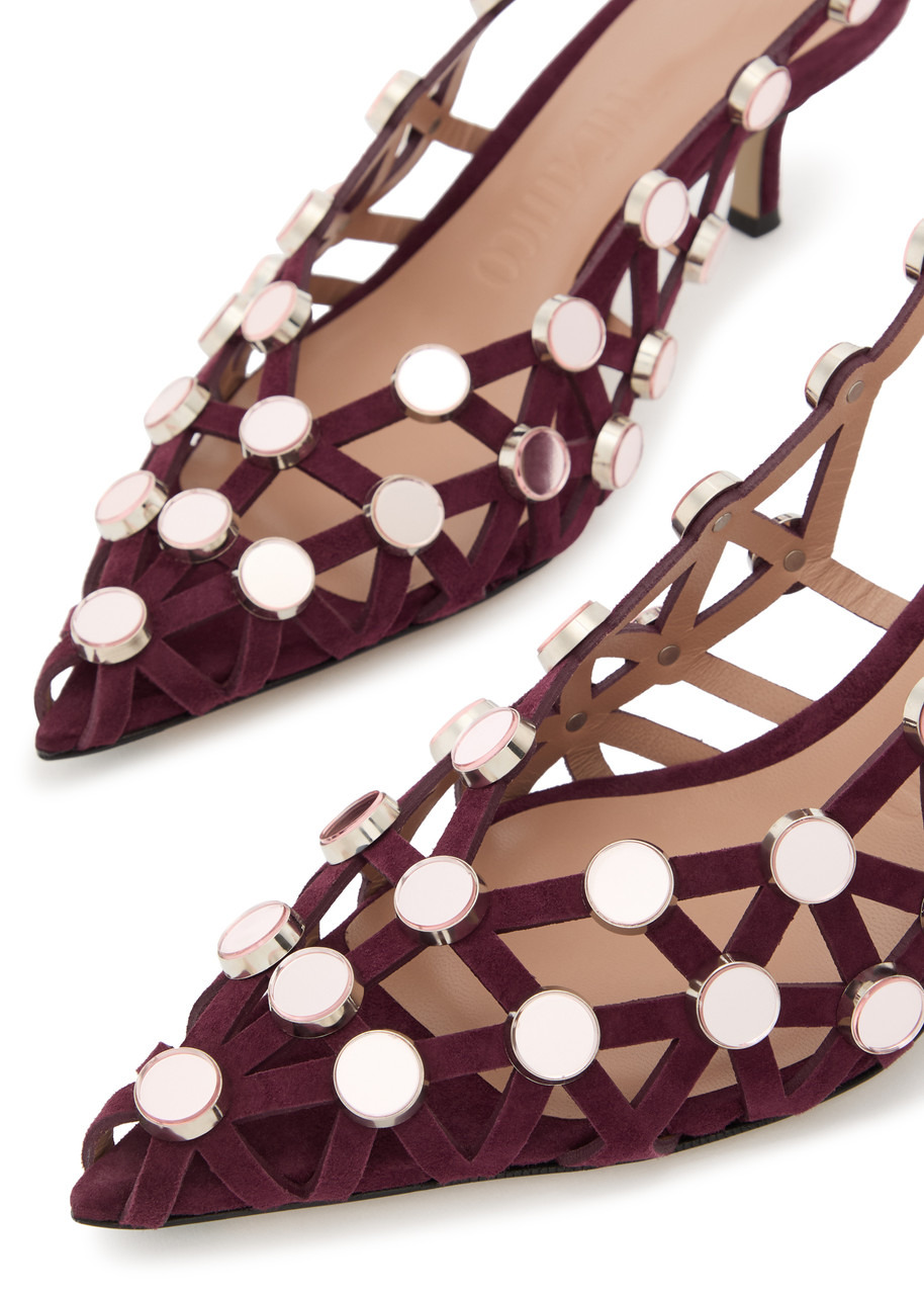 The Attico Grid 50 Embellished Suede Slingback Pumps - 3