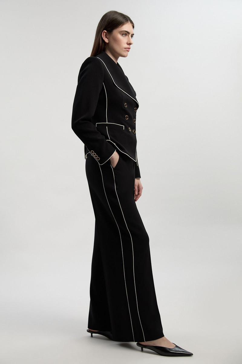 KAREN MILLEN Compact Stretch Contrast Tipped Wide Leg Tailored Trouser outlook