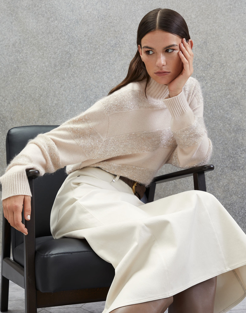 Virgin wool, cashmere and silk turtleneck sweater with dazzling mohair stripes 6