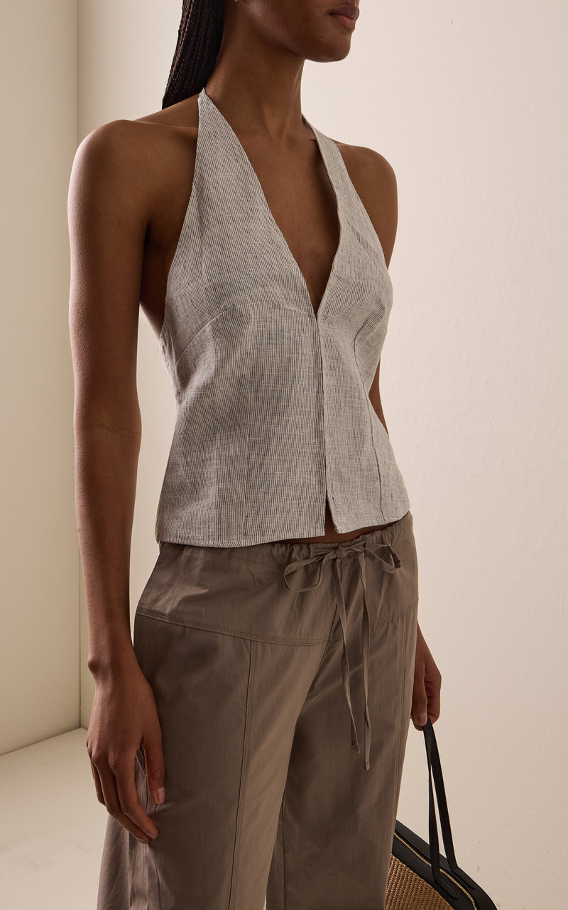 DEIJI STUDIOS Close Striped Linen Halter Top white outlook