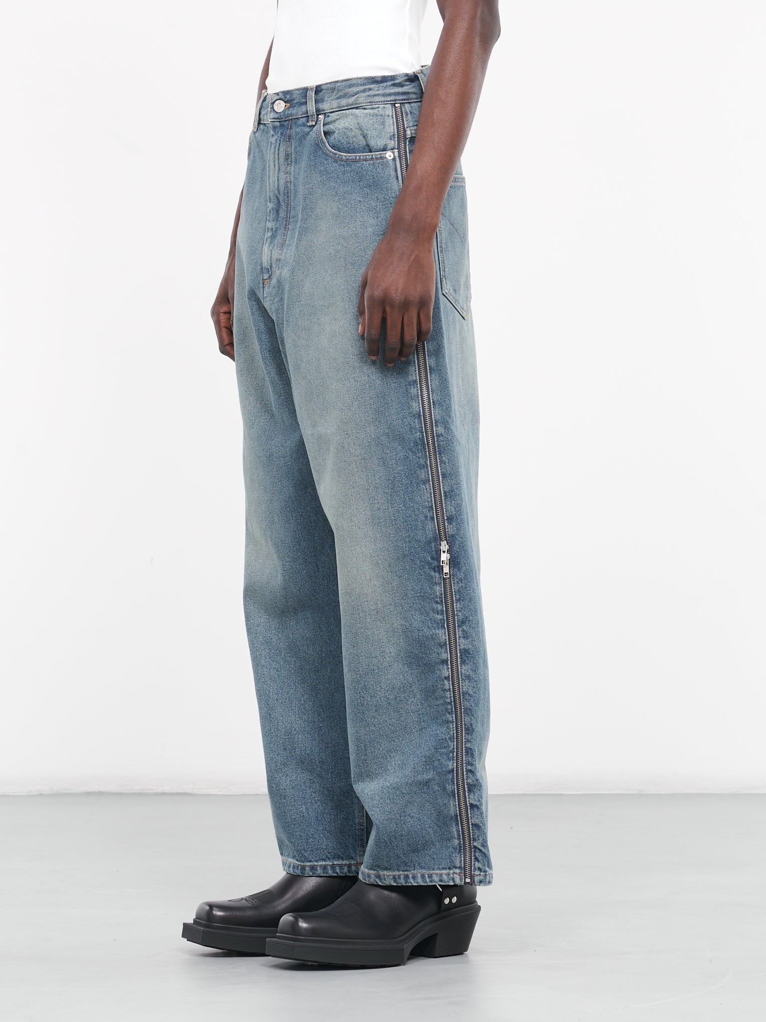 Side Zip Denim Jeans - 2