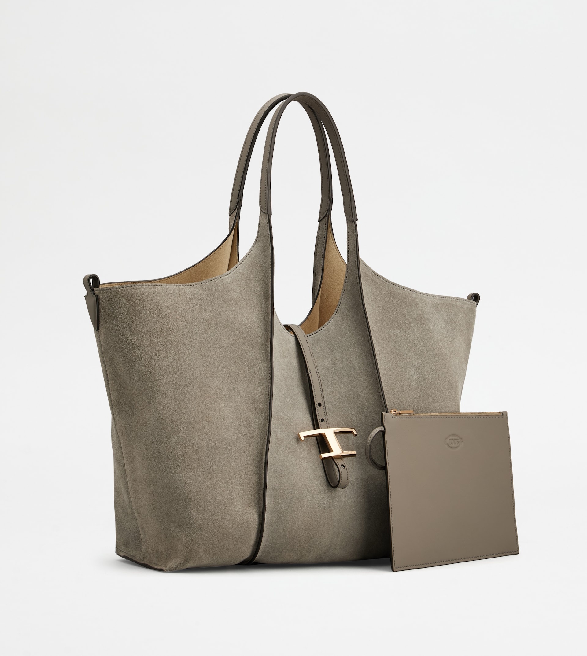 T TIMELESS SHOPPING BAG IN SUEDE MEDIUM - GREY - 2