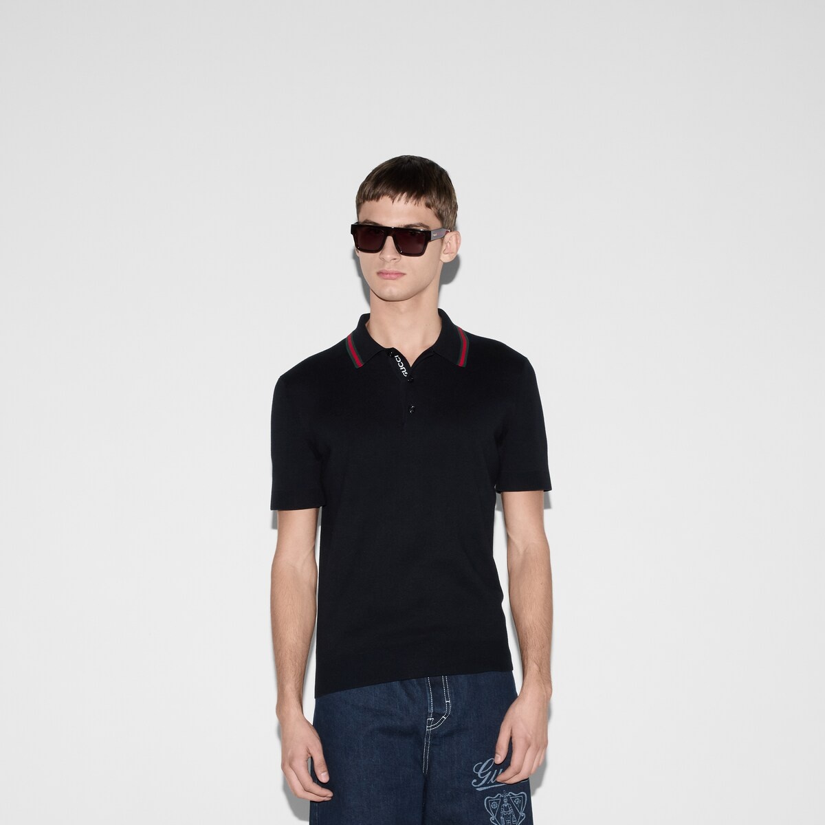 Silk cotton polo shirt with Web - 3