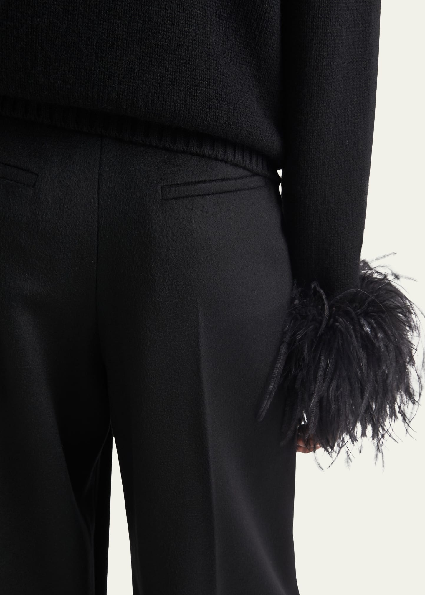 Feather-Cuff Cashmere Pants - 4
