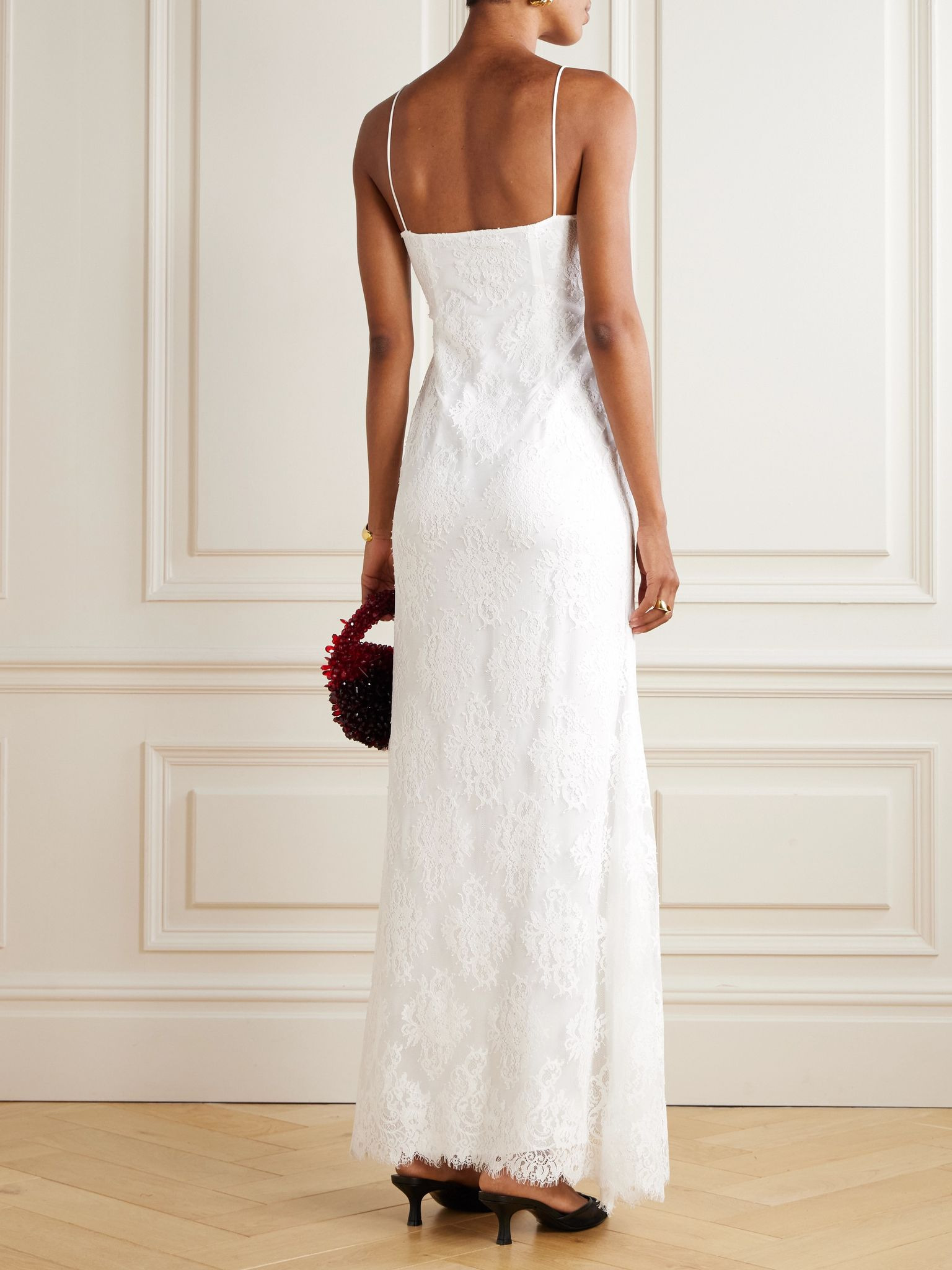 Bow-embellished cotton-blend and lace maxi dress White - 3