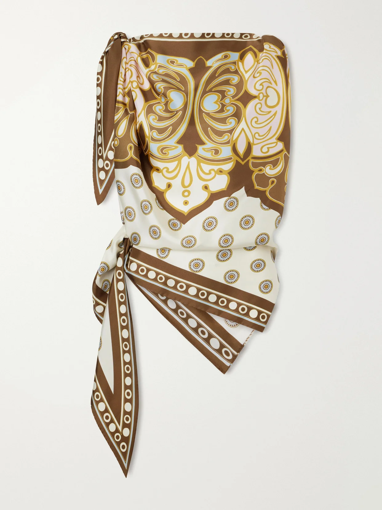Asymmetric Knotted Printed Silk-satin Blouse - 1