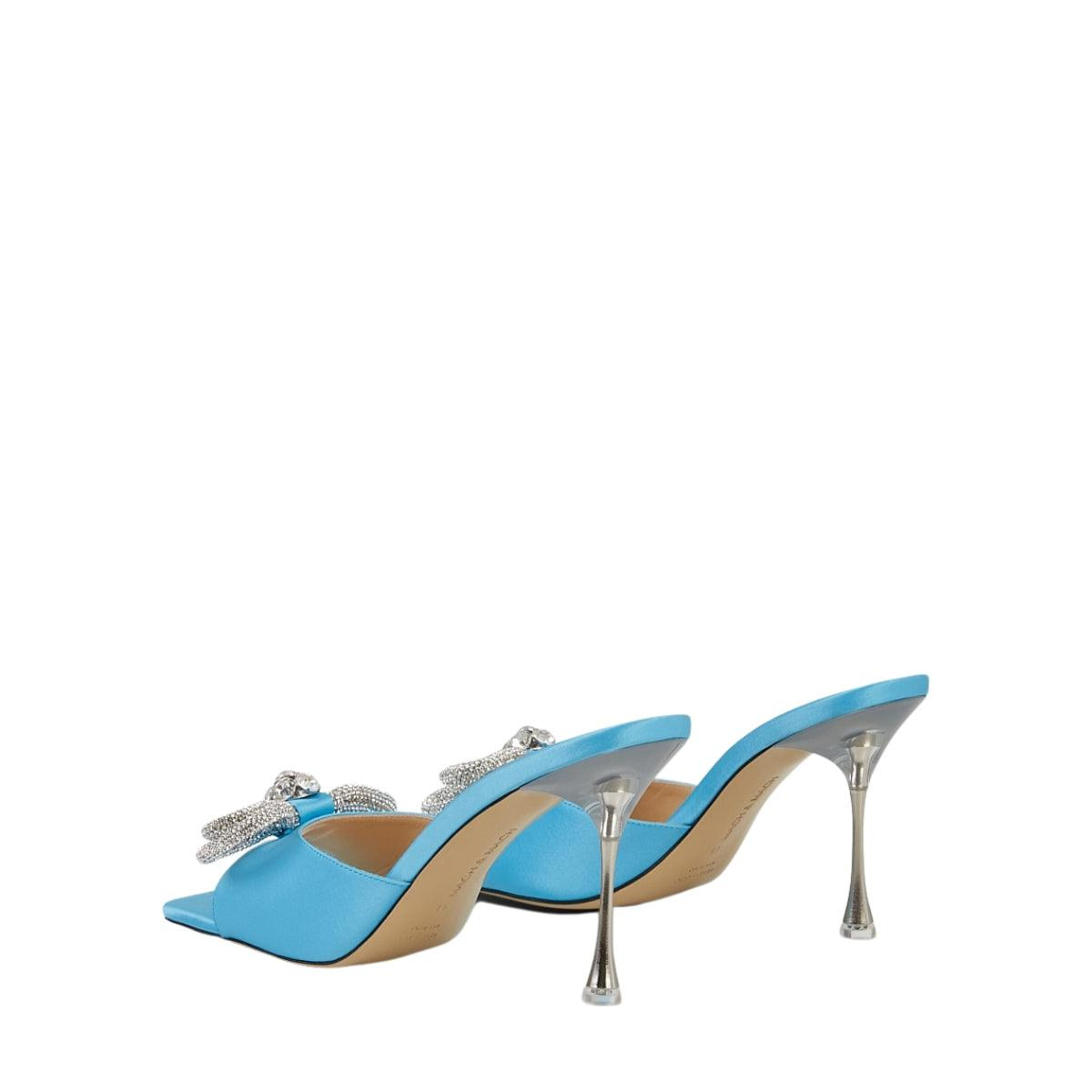 Blue Double Bow Square Toe Mules - 4