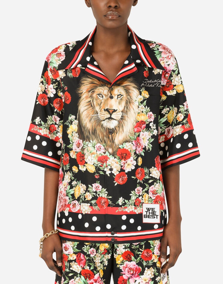 Silk hawaiian shirt with lion mix print - 7