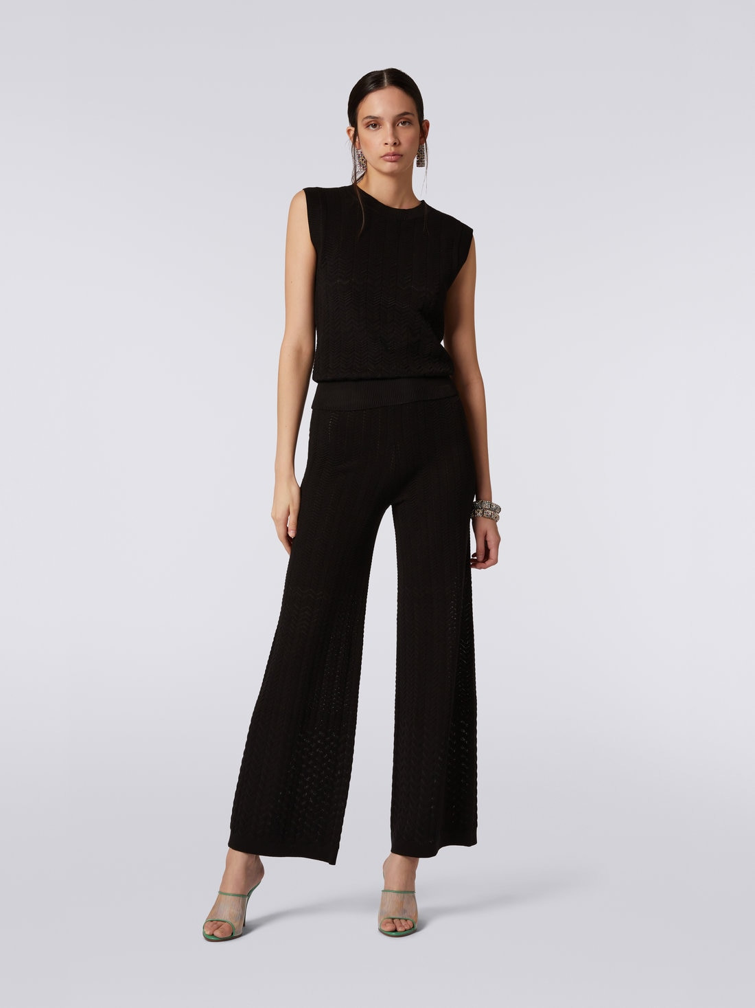 Sleeveless cotton and viscose top with tone-on-tone zigzag - 2