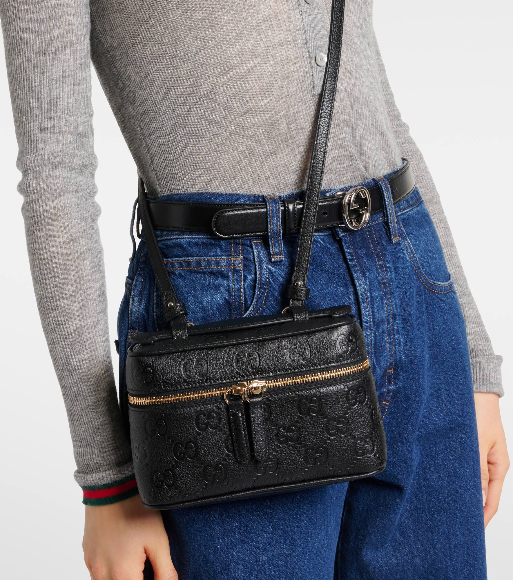 GG Super Mini debossed leather tote bag - 2