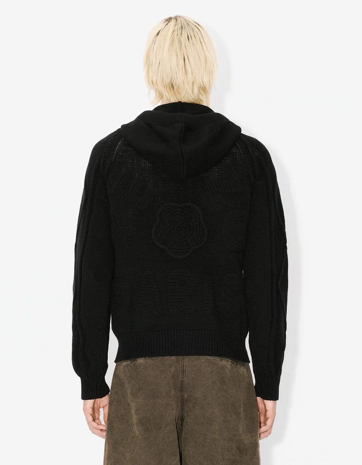 Kenzo Black Hand-Embroidered Cable Knitted Hoodie - 4