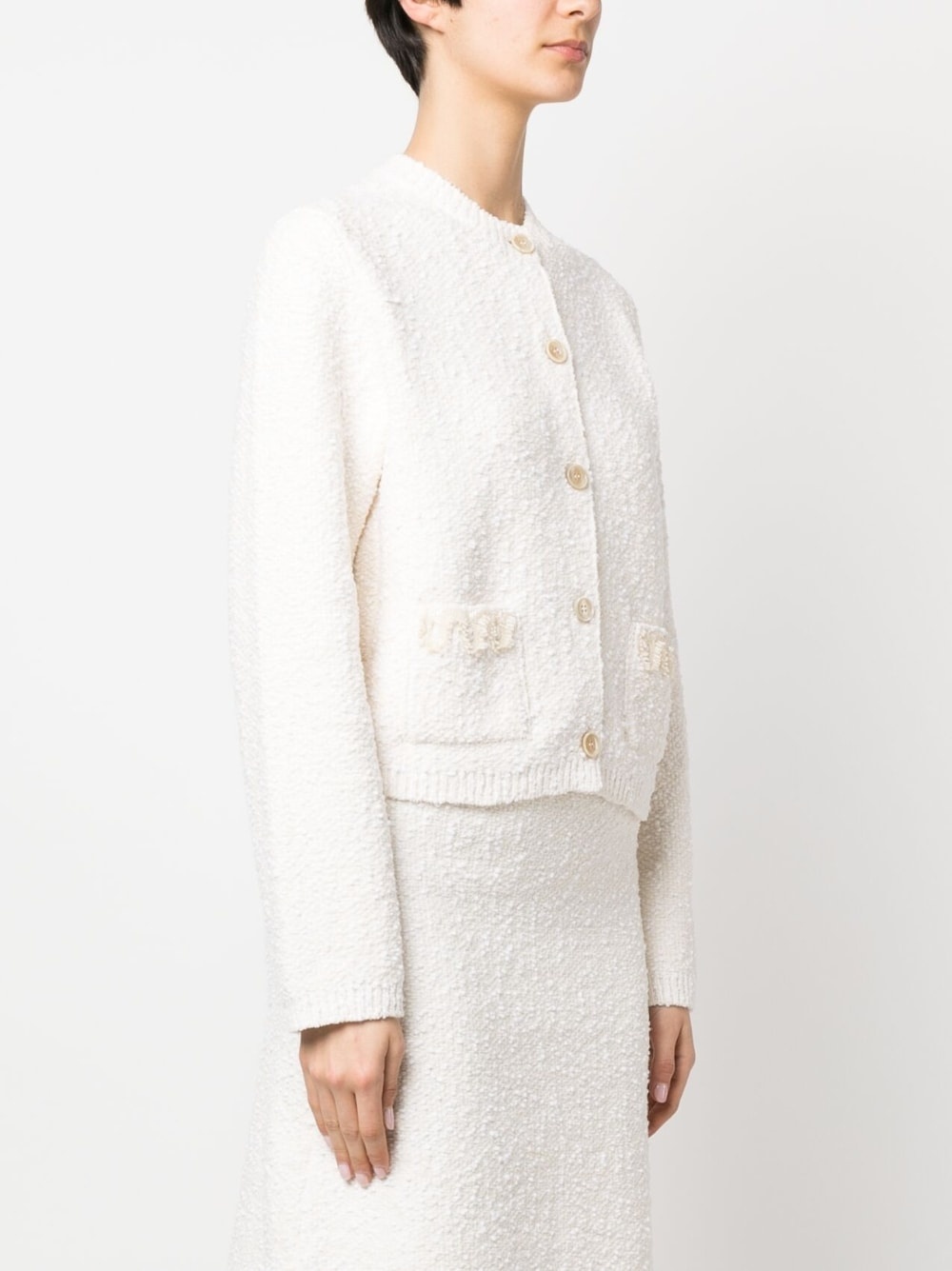 textured-finish button-fastening cardigan - 3