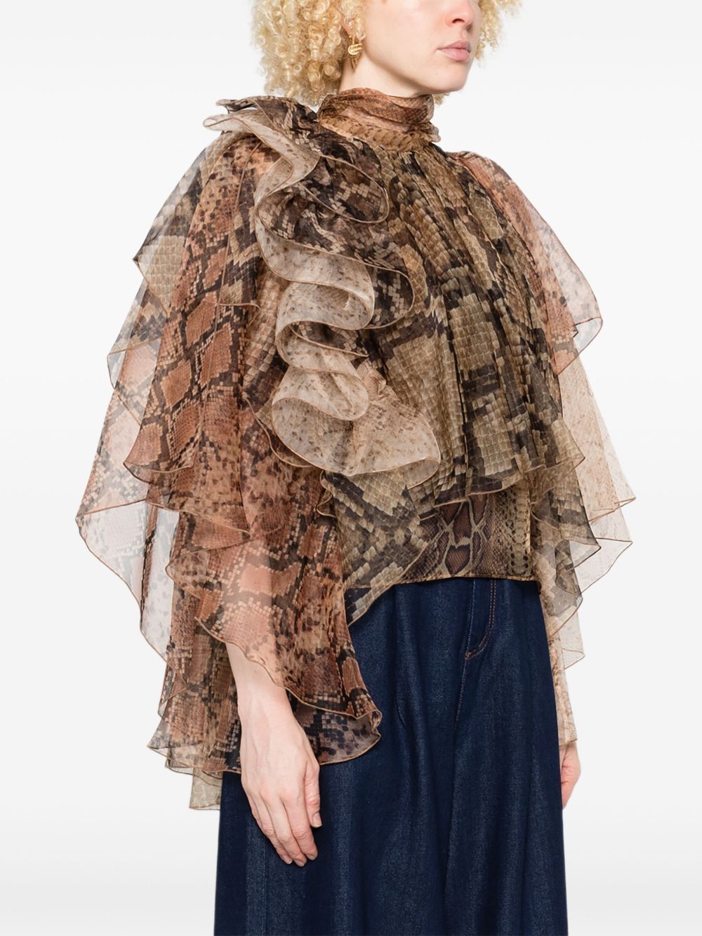 ruffled snakeskin-print blouse - 3